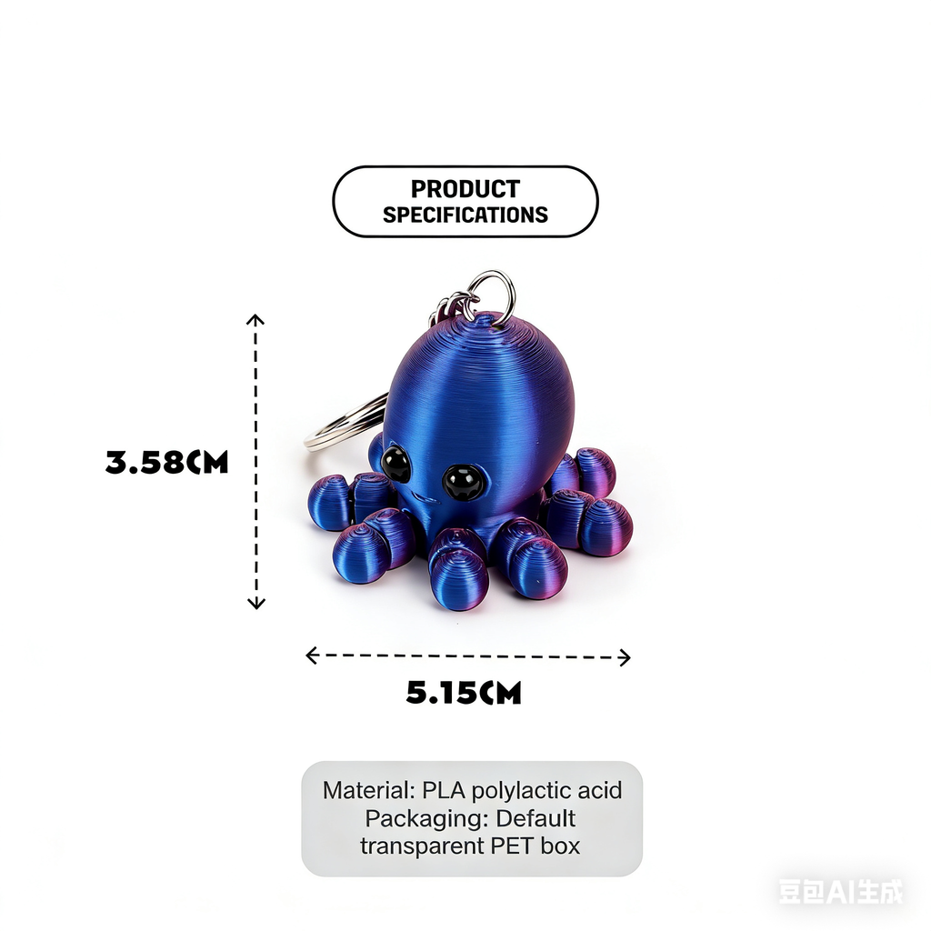 3D printed octopus keychain, ocean cartoon series, animal family, movable joints