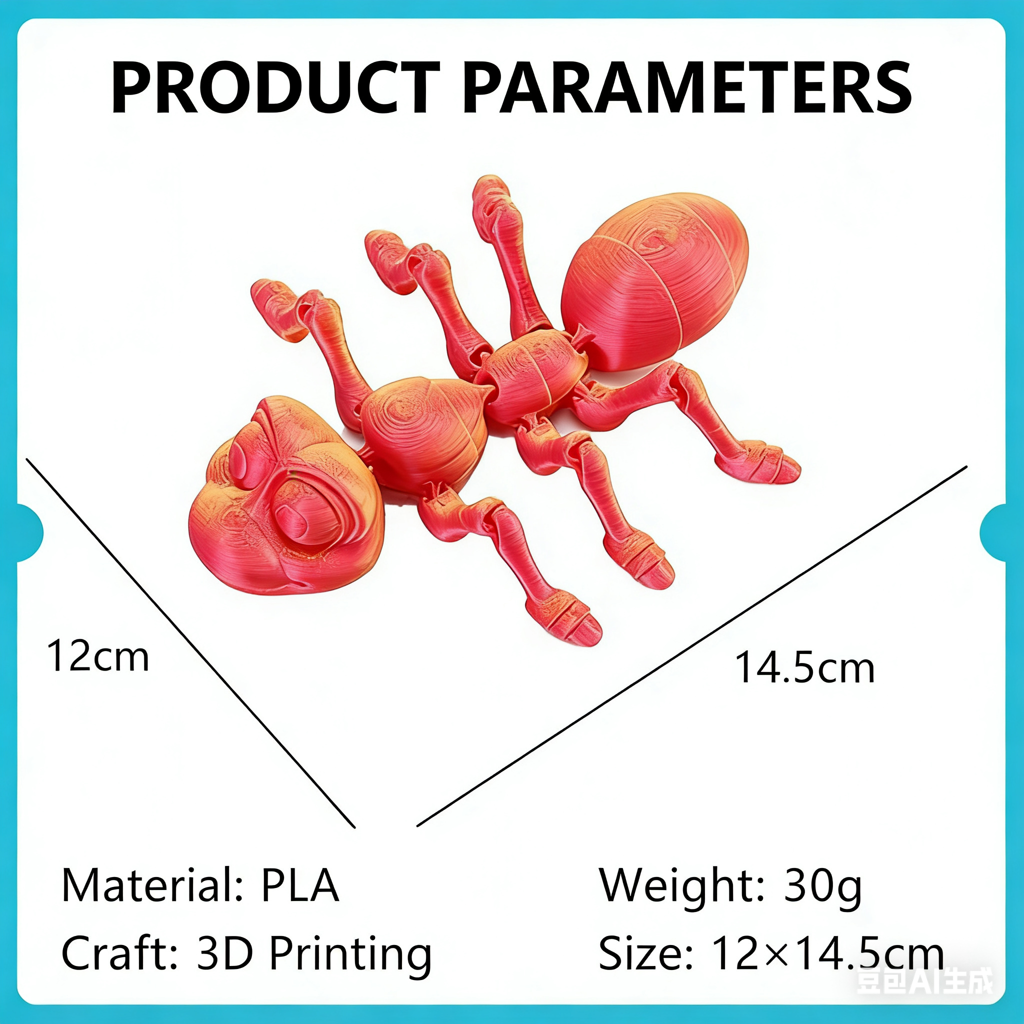 3D printed flexible joint ant toy display item for street vendors, children's toys, small gifts