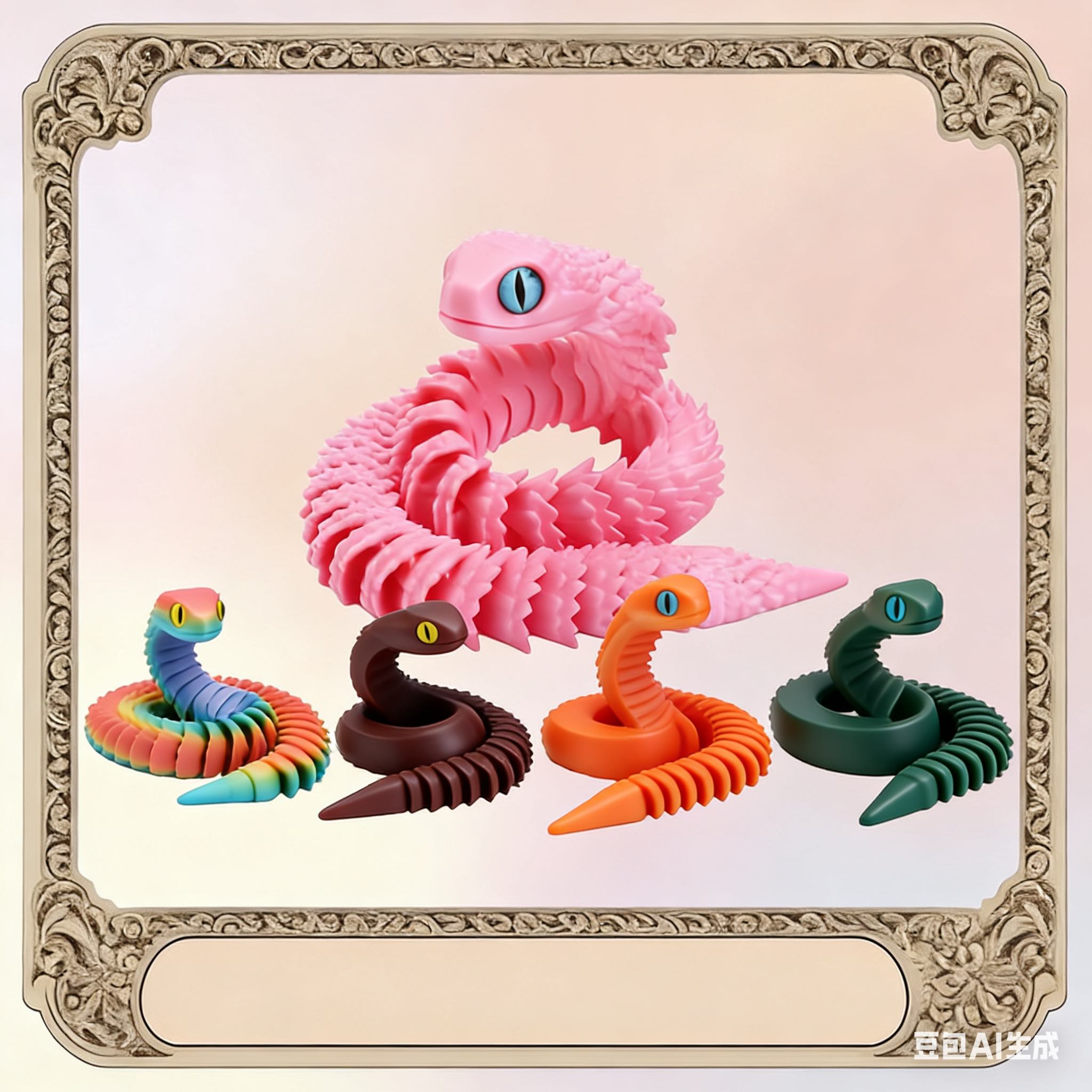 3D printed viper figurine, realistic animal model, printed snake