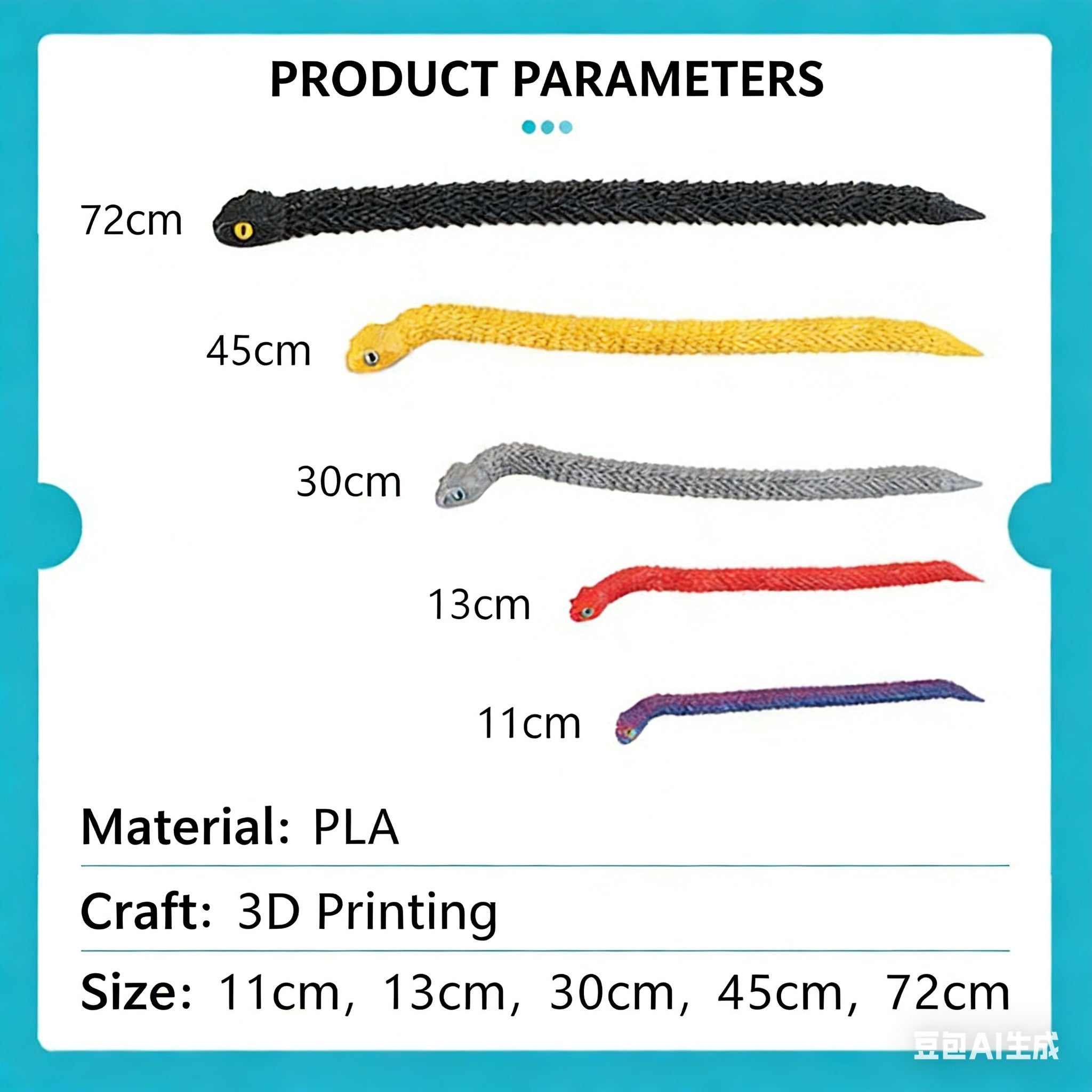 3D printed viper figurine, realistic animal model, printed snake