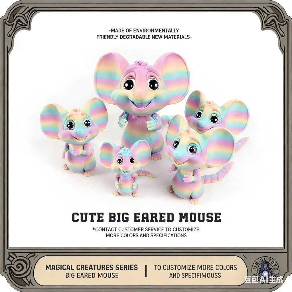 3D printed cross-border best-selling big-eared mouse cute pet figurine toy, lovely and movable with one-piece joint, creative design.