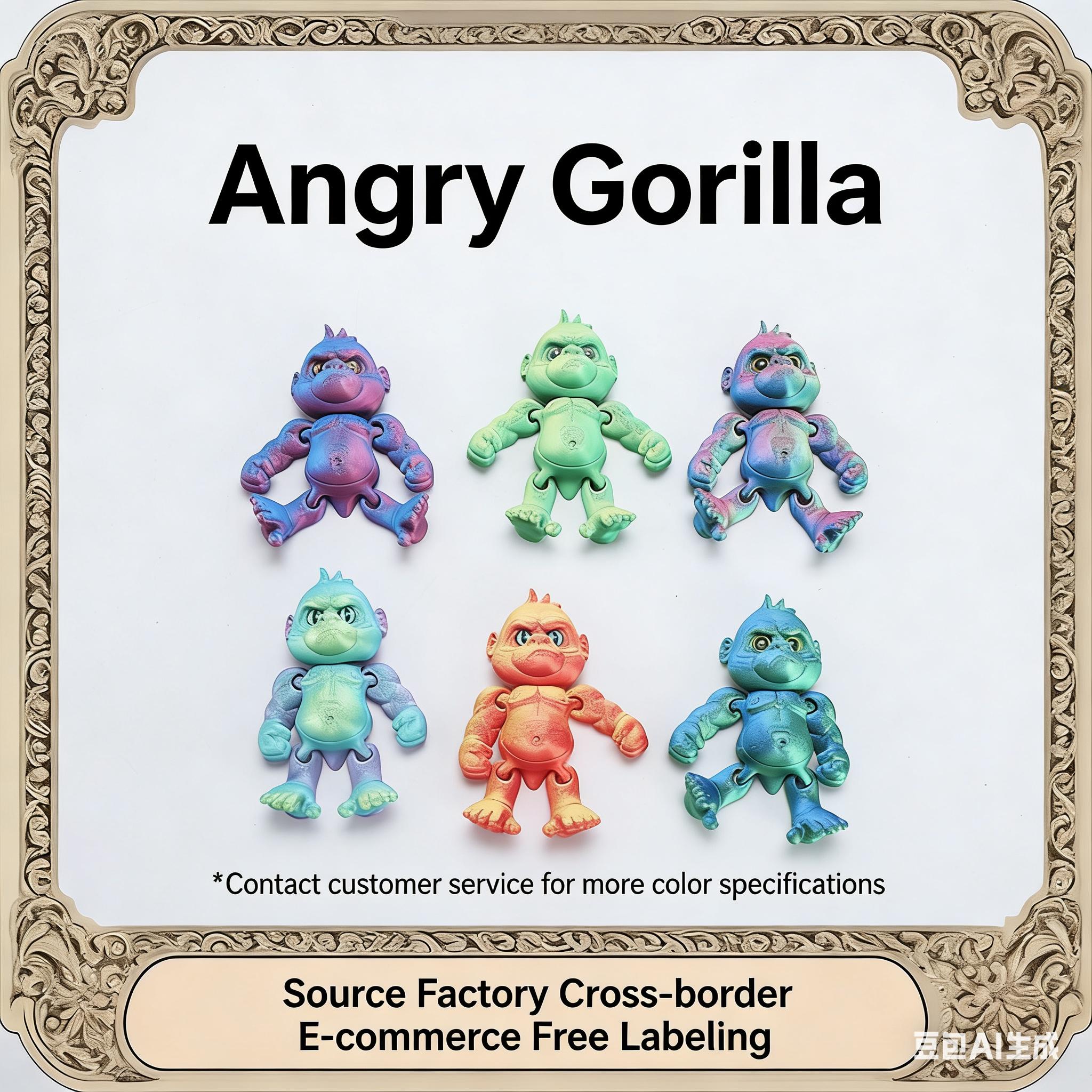 3D printed creative animal model figurines of an angry gorilla with movable joints