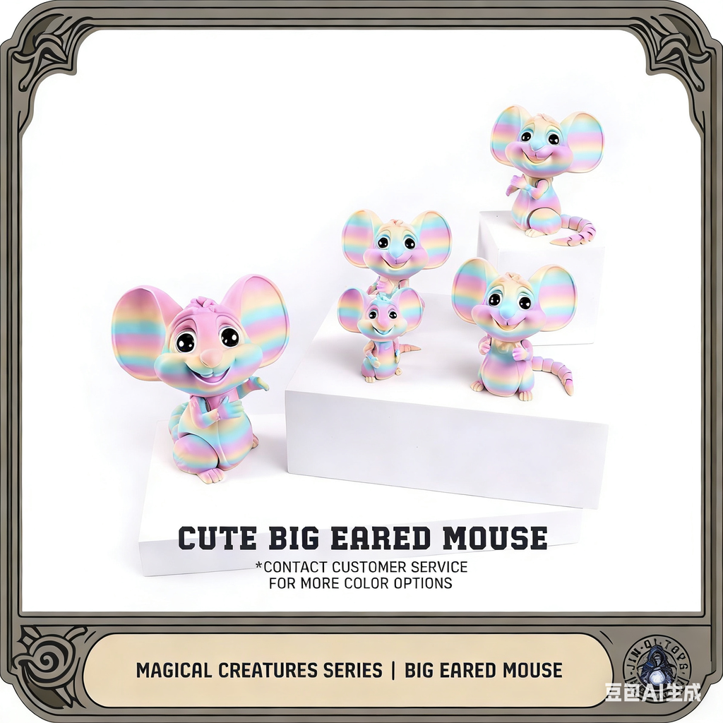 3D printed cross-border best-selling big-eared mouse cute pet figurine toy, lovely and movable with one-piece joint, creative design.