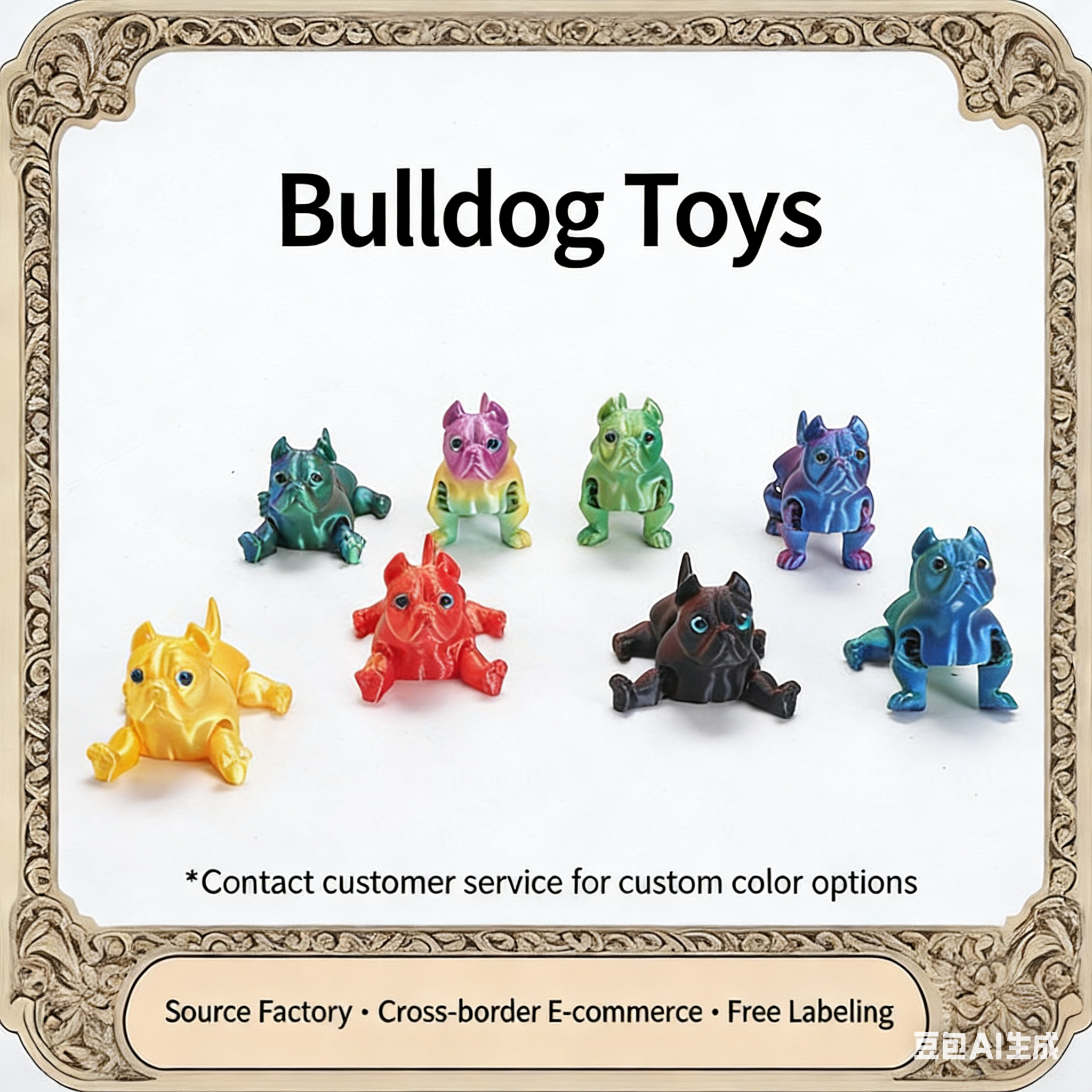 3D printed toy colorful realistic animal bulldog fun and creative handicrafts display pieces gift wholesale