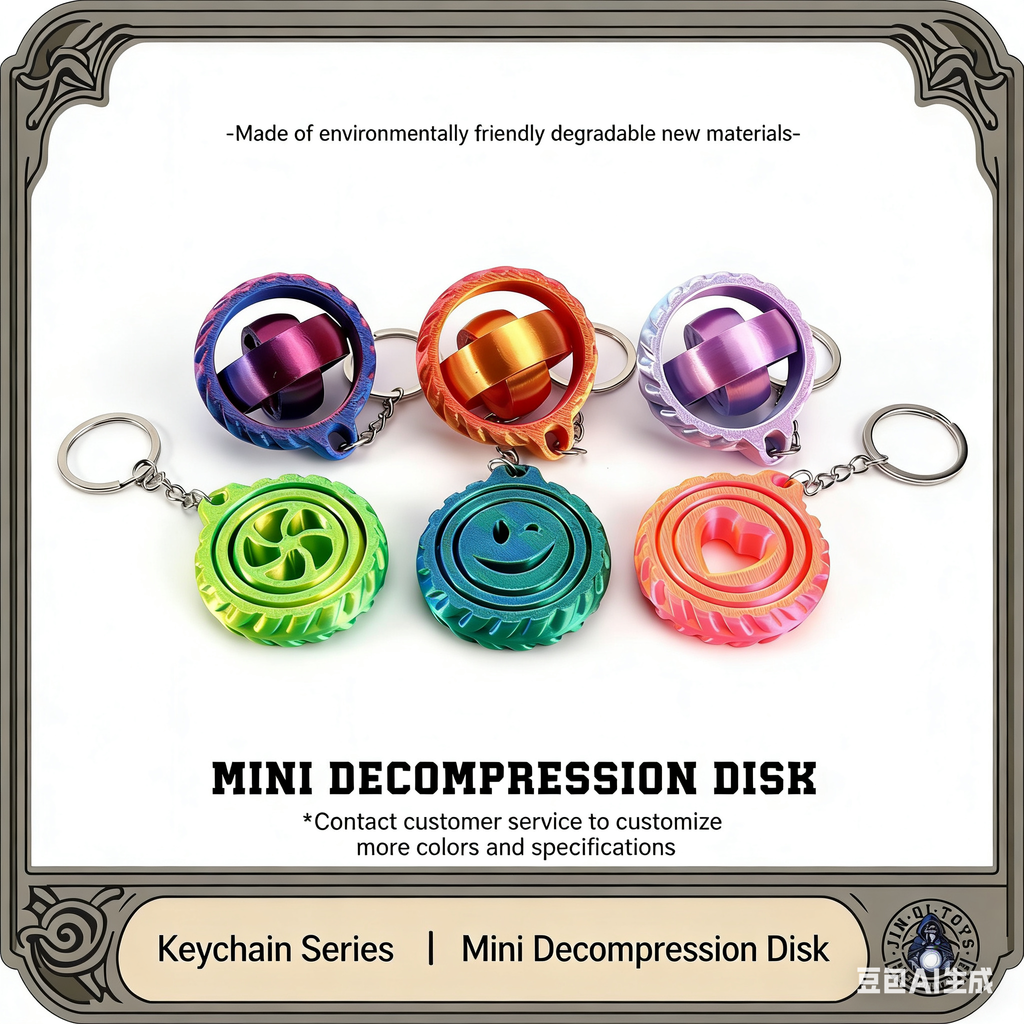 3D printed toy stress relief disc rotating keychain toy for children, educational and flexible toy gift