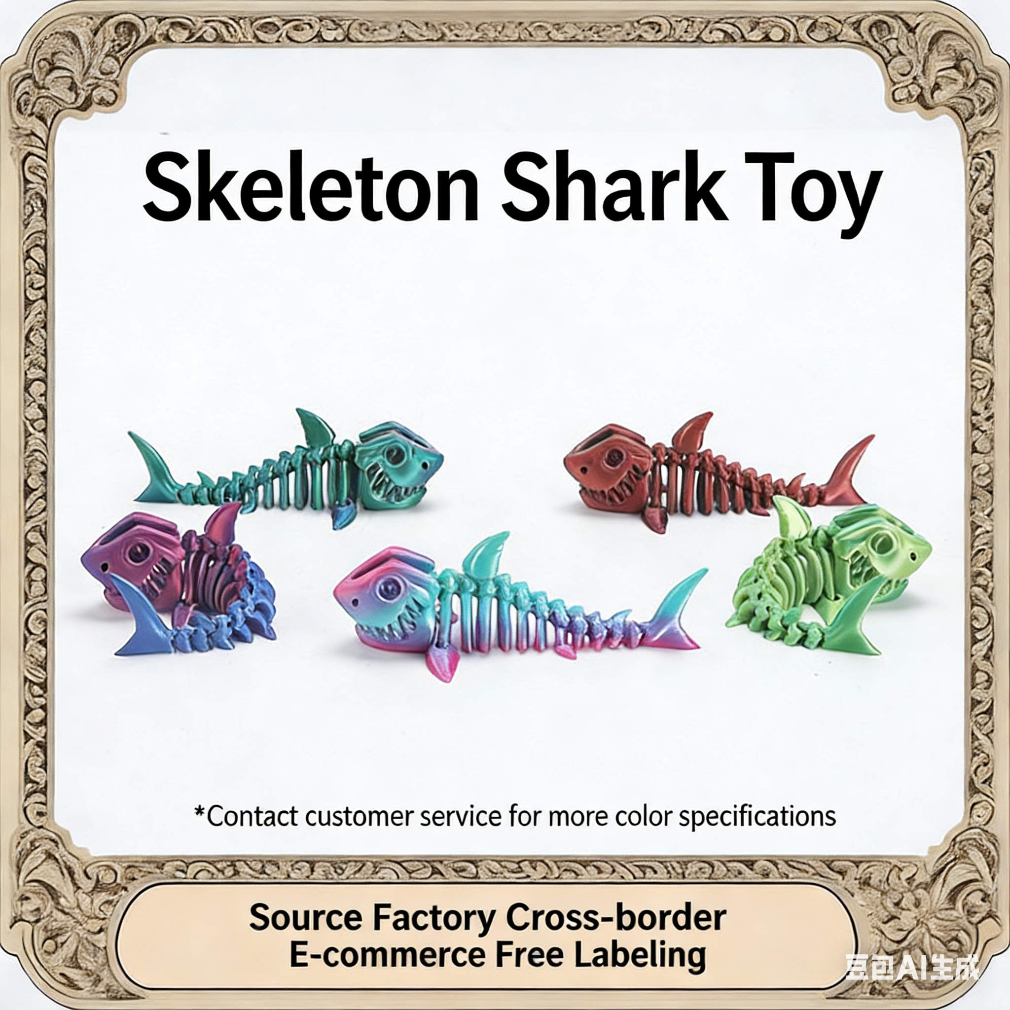 3D printed popular shark bone figurines as creative toys, gifts, booth handicrafts, action figures, and gifts.