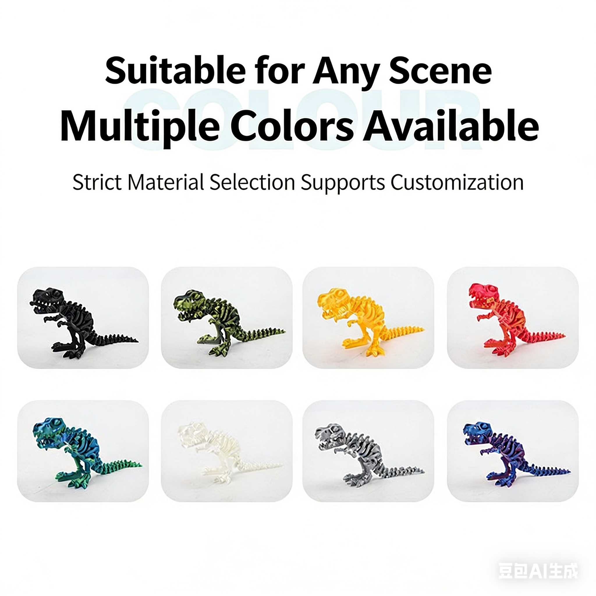 3D printed Tyrannosaurus Rex skeleton figurine with movable joints, creative children's toy, handicraft