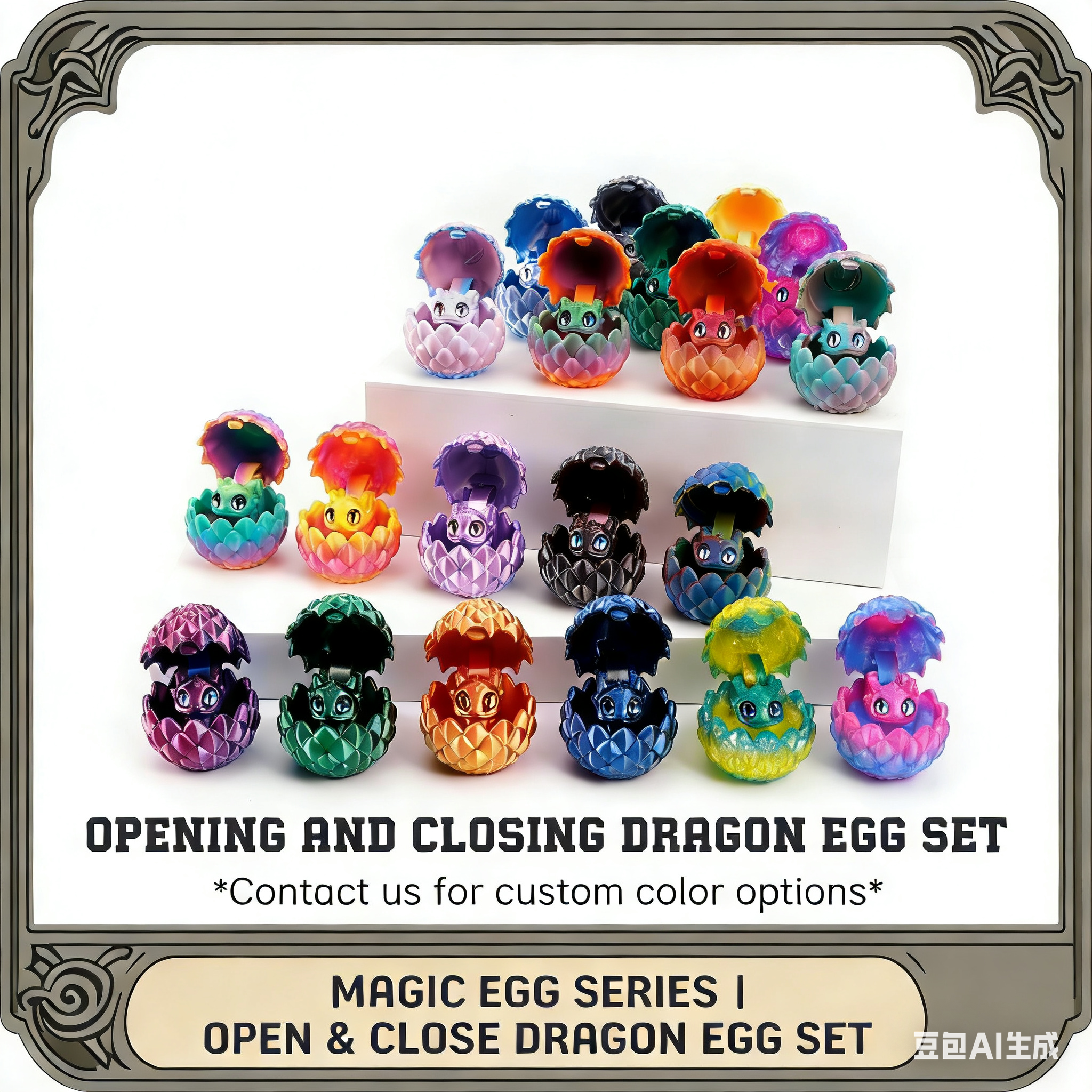 3D printed openable dragon egg set, cute pet dragon figurine, DIY gift, colorful decorative creative trendy toy