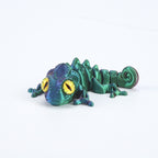 3D printed chameleon lizard with movable joints - a popular realistic pet model gift for kids, a funny toy, for sale at a stall.