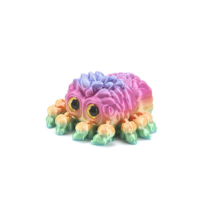 3D printed toy cute baby spider with big eyes, cute decorative item, realistic animal model