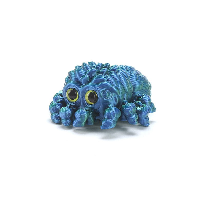 3D printed toy cute baby spider with big eyes, cute decorative item, realistic animal model