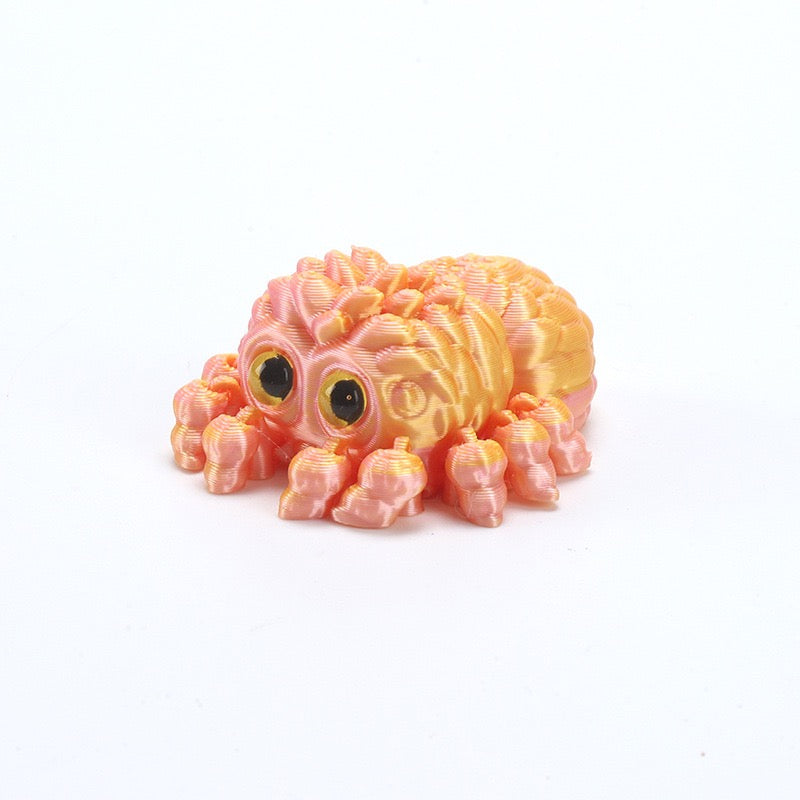 3D printed toy cute baby spider with big eyes, cute decorative item, realistic animal model