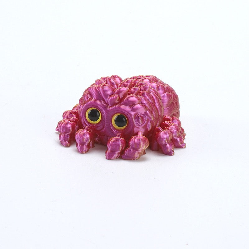 3D printed toy cute baby spider with big eyes, cute decorative item, realistic animal model