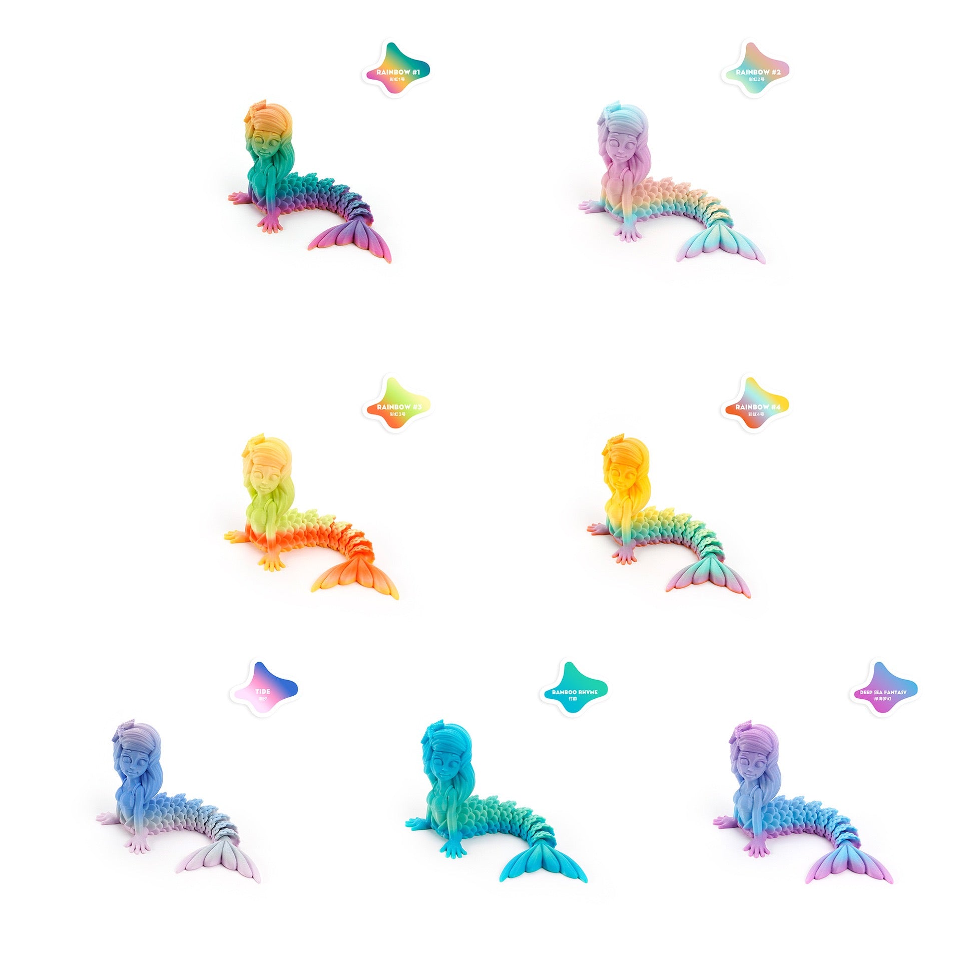 3D-printed cross-border best-selling popular mermaid ocean movable integrated joint tabletop toy figurine for festivals